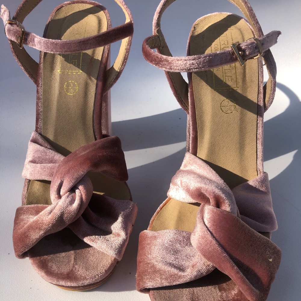 Pink velvet Block heels